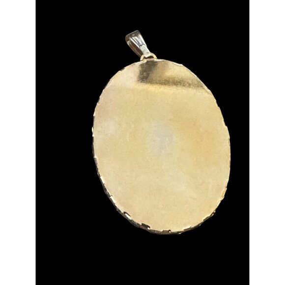 Cameo Pendant Dolphin Jumping Hoops Oval Multicolor Shell Goldtone Frame 1 1/2" - Picture 6 of 7